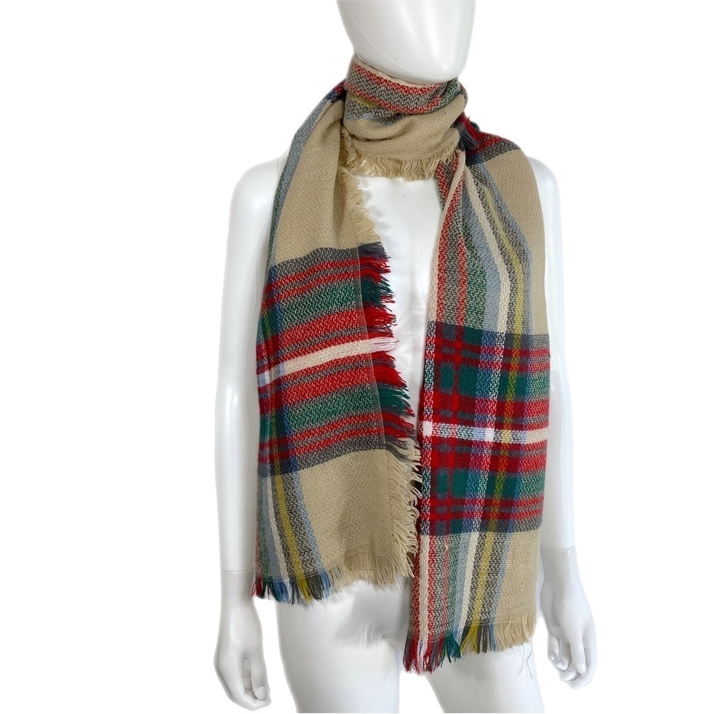 Tartan Plaid Fringe Knit Scarf